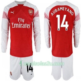 Camisolas de Futebol Arsenal FC Pierre-Emerick Aubameyang 14 Criança Equipamento Principal 2018/19 Manga Comprida